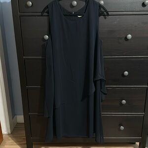 Navy Knee Length Shift Draped Dress